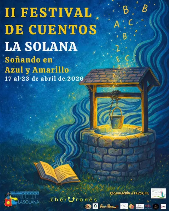 Cartel para el evento "II Festival de cuentos Soñando en Azul y Amarillo", en La Solana