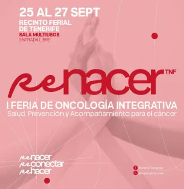 Cartel para el evento "Renacer 2026 Tenerife. 1ª Feria de oncología integrativa"
